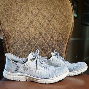 Skechers Slip-Ins Virtue Divinity Blue White Knit Sneakers Walking Running Shoes